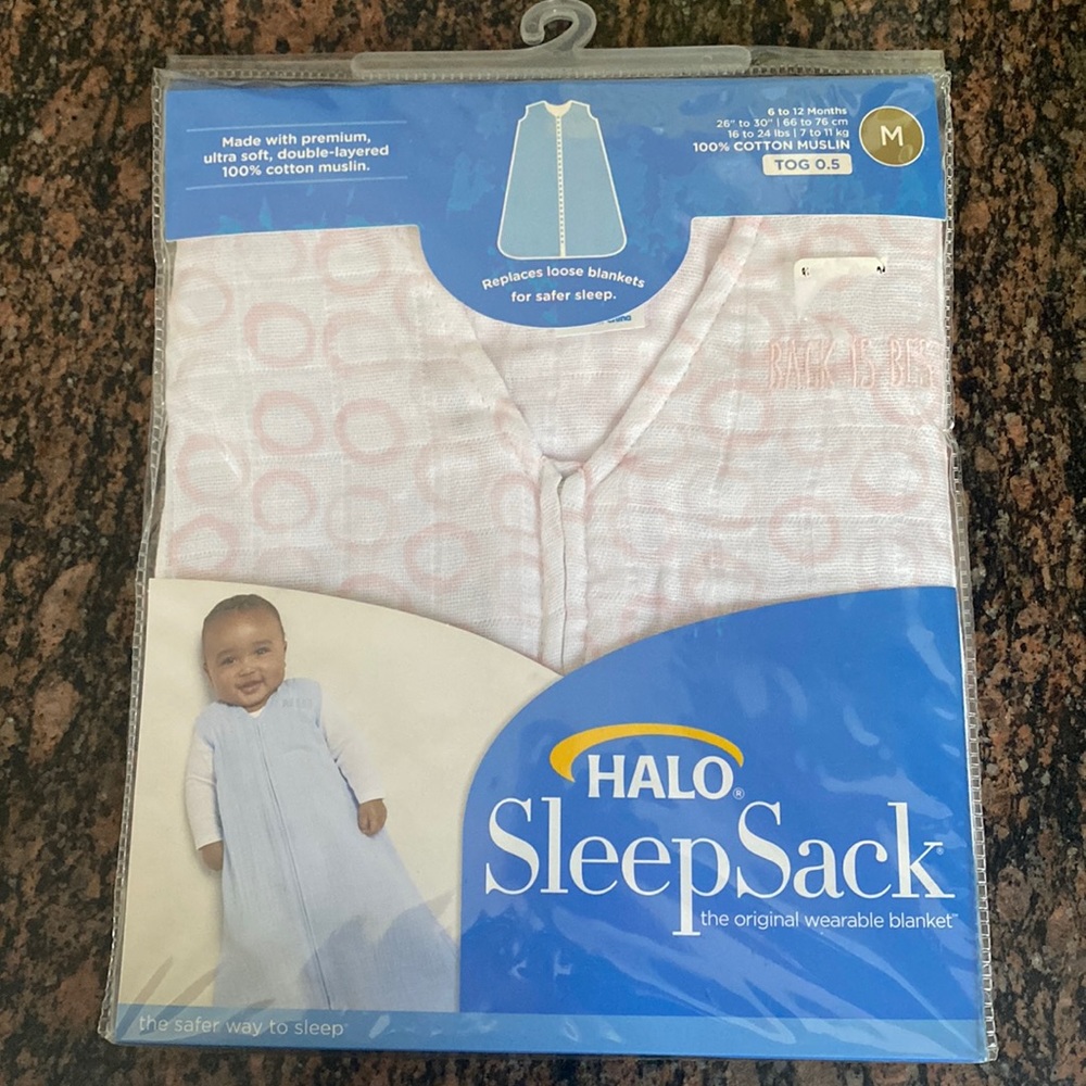 Halo SleepSack 6-12 months size m 100% cotton Muslin pink and white